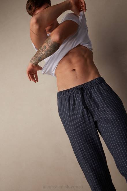 Intimissimi moški 091j črtasto modro melanž denim oblačila 2R8X198 brušene hlače v navadnem tkanju z vzorcem v črtasto denim po celotni dolžini