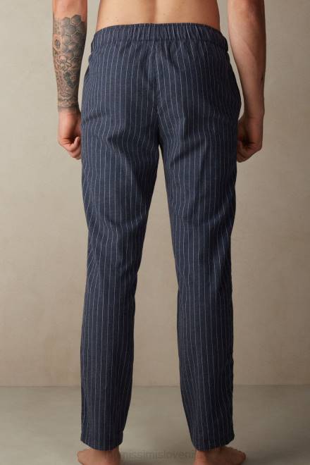 Intimissimi moški 091j črtasto modro melanž denim oblačila 2R8X198 brušene hlače v navadnem tkanju z vzorcem v črtasto denim po celotni dolžini