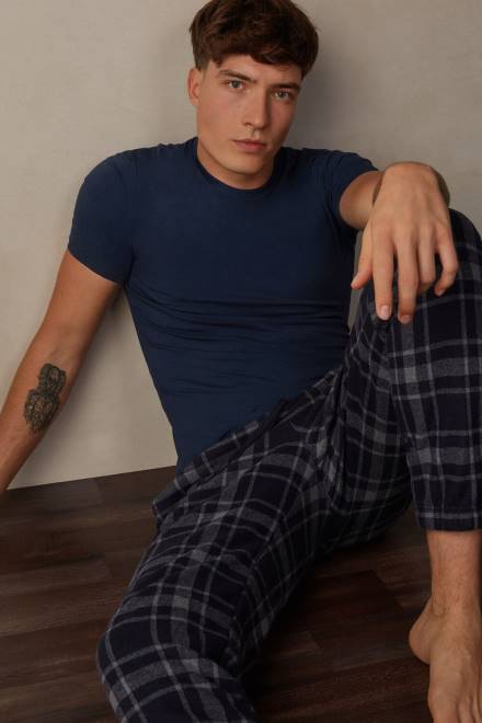 Intimissimi moški 097j-ogljeno siva melanž/polnočno modra oblačila 2R8X200 kariraste triko hlače po celi dolžini