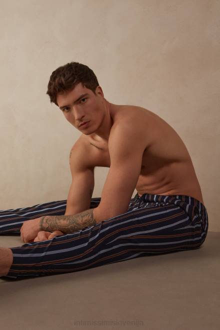 Intimissimi moški 167j-modre črte oblačila 2R8X194 črtaste bombažne hlače po celi dolžini