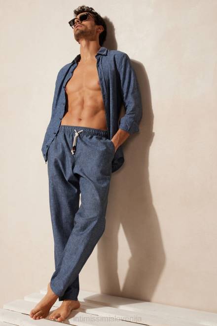 Intimissimi moški 288j-bencin modra oblačila 2R8X166 lanene in bombažne hlače