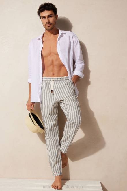 Intimissimi moški 298j-belo perilo/modre črte oblačila 2R8X177 modre črtaste lanene in bombažne hlače