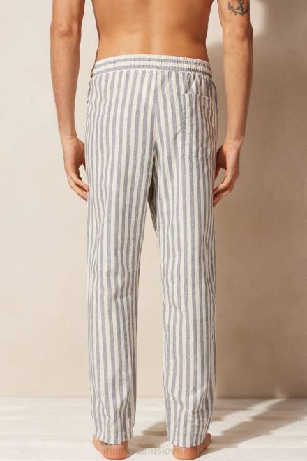 Intimissimi moški 298j-belo perilo/modre črte oblačila 2R8X177 modre črtaste lanene in bombažne hlače