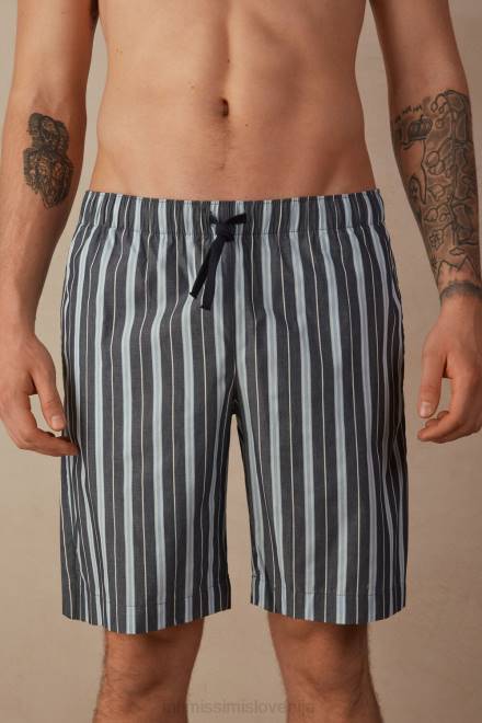 Intimissimi moški 303j-veččrtasta temno modra svetlo modra oblačila 2R8X181 črtaste bombažne kratke hlače iz navadnega tkanja