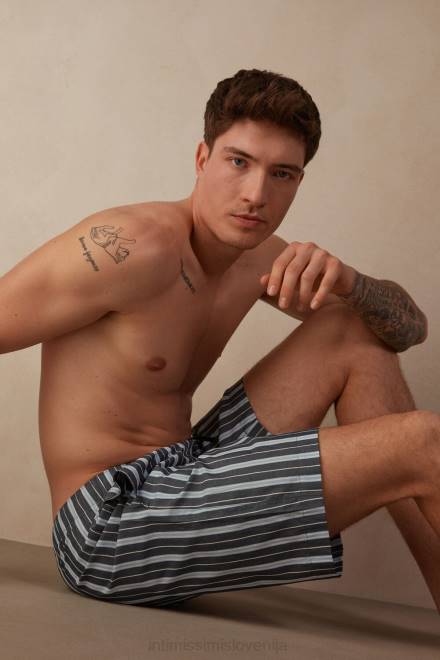 Intimissimi moški 303j-veččrtasta temno modra svetlo modra oblačila 2R8X181 črtaste bombažne kratke hlače iz navadnega tkanja