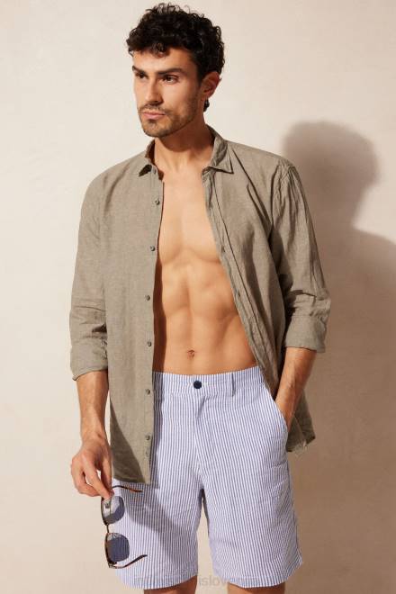 Intimissimi moški 304j-bela/modra oblačila 2R8X175 seersucker kratke hlače