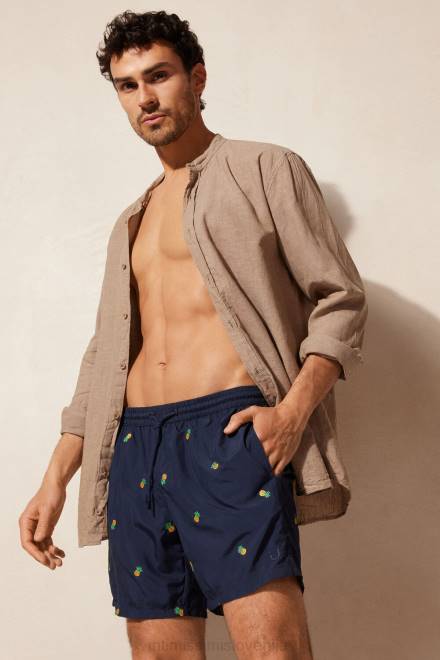 Intimissimi moški 192j-potisk ananasa temno modra oblačila 2R8X408 kopalne hlače z vezenjem ananasa