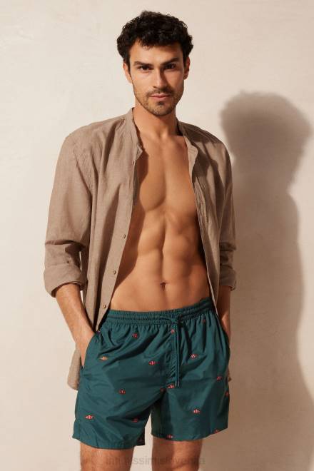 Intimissimi moški 250j-vezenina riba klovn temno zelena oblačila 2R8X433 kopalne hlače z vezenjem klovnov