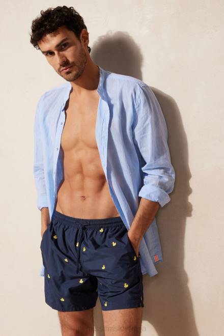 Intimissimi moški 251j-temno modra vezenina gumijasta račka oblačila 2R8X409 kopalke z vezenimi račkami