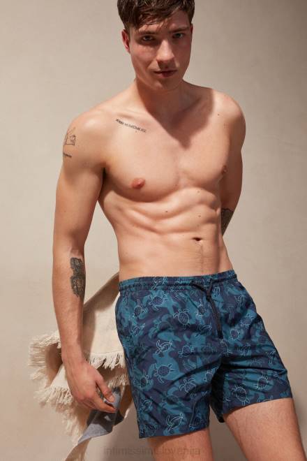 Intimissimi moški 274j-potisk želve temno modra oblačila 2R8X427 kopalke s potiskom želve