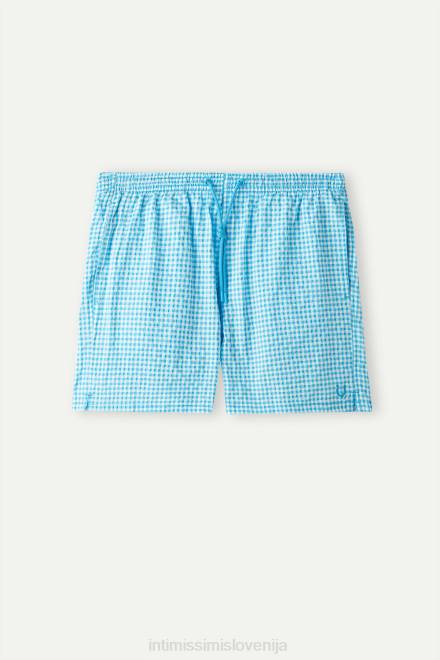Intimissimi moški 277j-malibu bela/modra oblačila 2R8X403 kopalke kratke hlače gingham seersucker