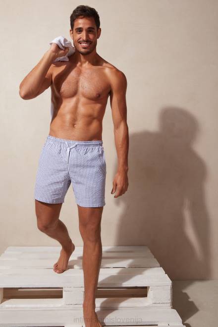 Intimissimi moški 327j-bela/mornarsko modra oblačila 2R8X435 črtaste kopalne kratke hlače seersucker