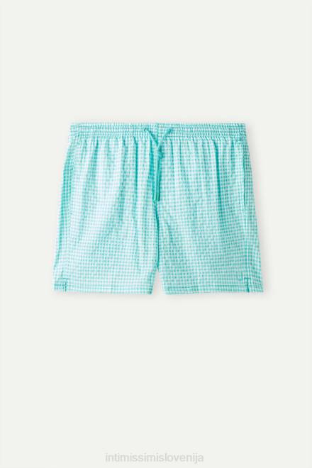 Intimissimi moški 938i-bela/svetlo vodno zelena oblačila 2R8X418 kopalke kratke hlače gingham seersucker