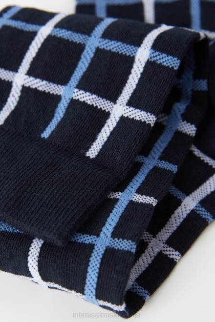 Intimissimi moški 187j-temno modri karo nogavice 2R8X333 dolge vzorčaste bombažne nogavice