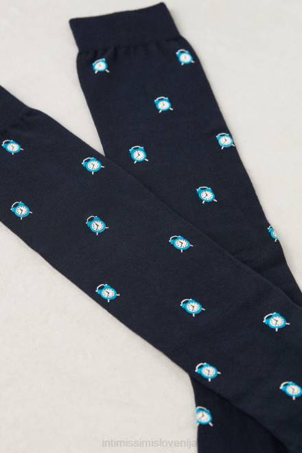 Intimissimi moški 191j-budilka tisk temno modra nogavice 2R8X335 dolge vzorčaste bombažne nogavice