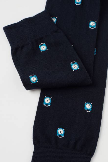 Intimissimi moški 191j-budilka tisk temno modra nogavice 2R8X335 dolge vzorčaste bombažne nogavice