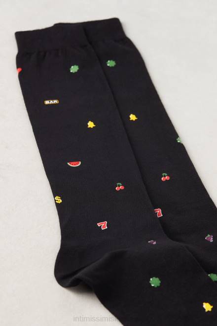 Intimissimi moški 199j-igralni avtomat-tisk črn nogavice 2R8X329 dolge vzorčaste bombažne nogavice