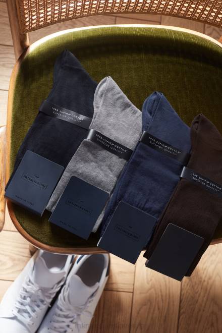 Intimissimi moški 2168-svetlo modro siva nogavice 2R8X370 dolge satenske bombažne nogavice