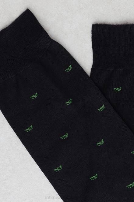 Intimissimi moški 195j-papirnati čoln-potisk črn nogavice 2R8X322 kratke nogavice iz vzorčastega bombaža lisle