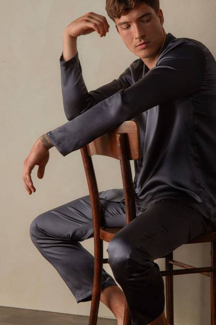 Intimissimi moški 037j-temno siva oblačila 2R8X302 dolga svilena pižama s pasovi