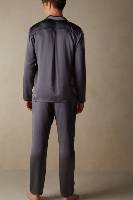 Intimissimi moški 037j-temno siva oblačila 2R8X302 dolga svilena pižama s pasovi