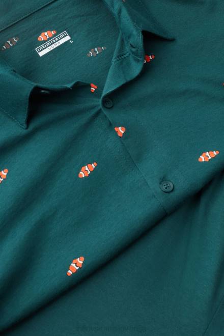 Intimissimi moški 308j-potisk klovnov temno zelen oblačila 2R8X297 kratka bombažna pižama na gumbe s potiskom klovnov