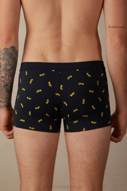 Intimissimi moški 184j-trobenta-potisk polnočno modra spodnje perilo 2R8X36 bombažne boksarice iz raztegljivega supima trobente