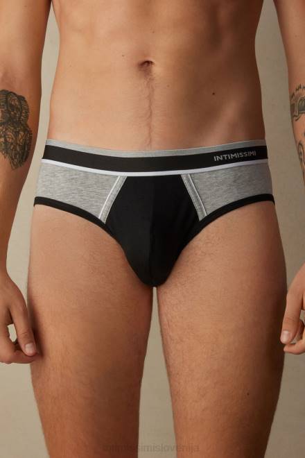 Intimissimi moški 539i-črna/svetlo siva mešanica spodnje perilo 2R8X106 dvobarvne raztegljive bombažne hlačke supima