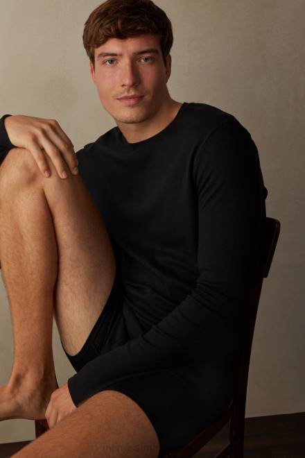 Intimissimi moški 019-črna oblačila 2R8X203 topel bombažni top z dolgimi rokavi