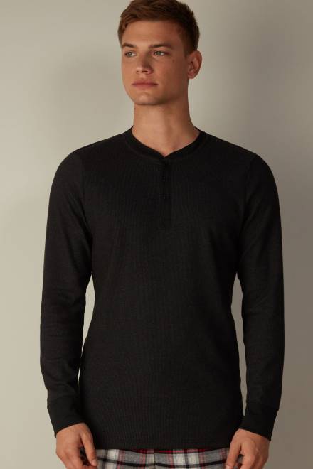 Intimissimi moški 019-črna oblačila 2R8X220 topel bombažni dedkov top z dolgimi rokavi