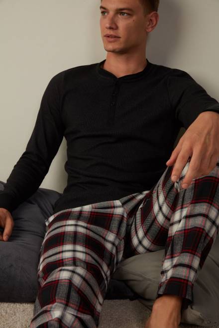 Intimissimi moški 019-črna oblačila 2R8X220 topel bombažni dedkov top z dolgimi rokavi