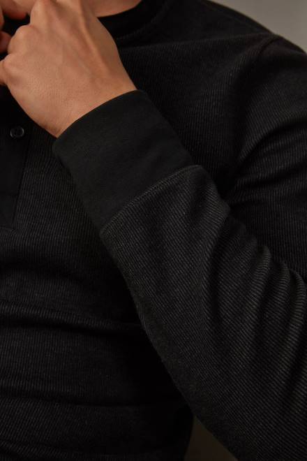 Intimissimi moški 019-črna oblačila 2R8X220 topel bombažni dedkov top z dolgimi rokavi