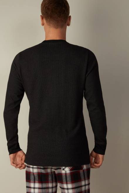 Intimissimi moški 019-črna oblačila 2R8X220 topel bombažni dedkov top z dolgimi rokavi