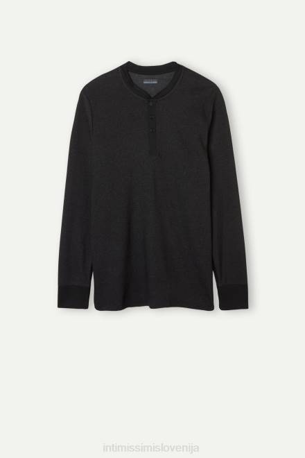 Intimissimi moški 019-črna oblačila 2R8X220 topel bombažni dedkov top z dolgimi rokavi