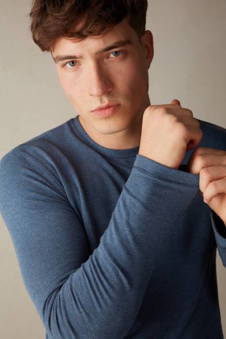 Intimissimi moški 5210-denim modra mešanica oblačila 2R8X201 top z dolgimi rokavi iz modalnega kašmirja