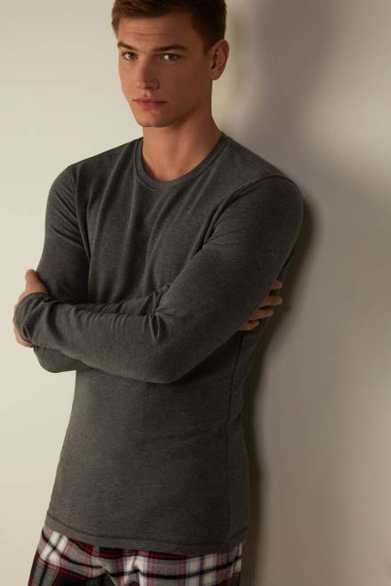 Intimissimi moški 5227-ogljeno siv melanž oblačila 2R8X218 top z dolgimi rokavi iz modalnega kašmirja