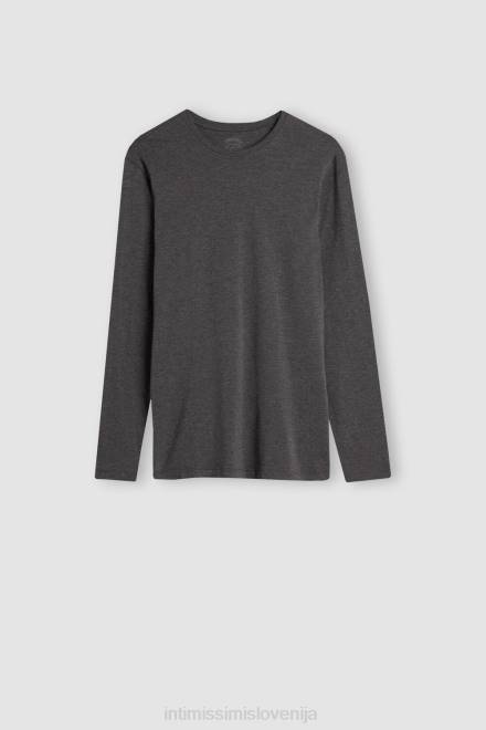 Intimissimi moški 5227-ogljeno siv melanž oblačila 2R8X230 top iz raztegljivega bombaža supima z dolgimi rokavi