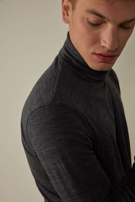 Intimissimi moški 7522-ogljeno siva mešanica oblačila 2R8X247 top iz merino volne z dolgimi rokavi in ​​visokim ovratnikom