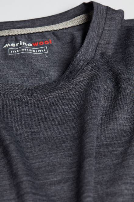 Intimissimi moški 7522-ogljeno siva mešanica oblačila 2R8X248 top iz merino volne z dolgimi rokavi in ​​okroglim izrezom