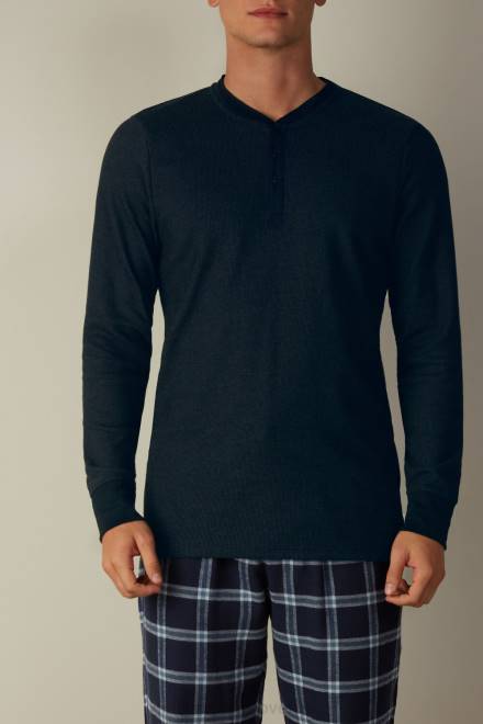 Intimissimi moški 800-polnočno modra oblačila 2R8X221 topel bombažni dedkov top z dolgimi rokavi