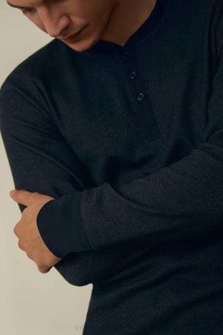 Intimissimi moški 800-polnočno modra oblačila 2R8X221 topel bombažni dedkov top z dolgimi rokavi