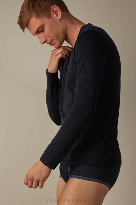 Intimissimi moški 800-polnočno modra oblačila 2R8X246 top iz merino volne z dolgimi rokavi in ​​okroglim izrezom
