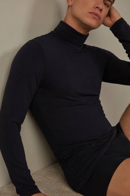 Intimissimi moški 800-polnočno modra oblačila 2R8X251 top iz modala in kašmirja z dolgimi rokavi in ​​visokim ovratnikom