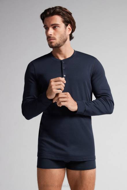 Intimissimi moški 800-polnočno modra oblačila 2R8X257 zgornji del z dolgimi rokavi v supima interlock