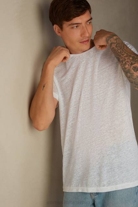 Intimissimi moški 001-bela oblačila 2R8X223 lanena majica s kratkimi rokavi