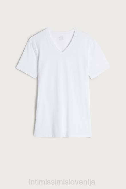 Intimissimi moški 001-bela oblačila 2R8X287 bombažna majica s kratkimi rokavi Supima z v izrezom