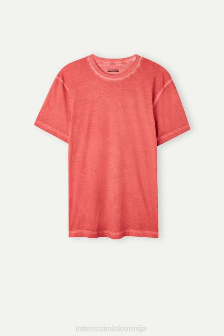 Intimissimi moški 318j-oljno rdeča oblačila 2R8X178 z oljem opran bombažni top s kratkimi rokavi