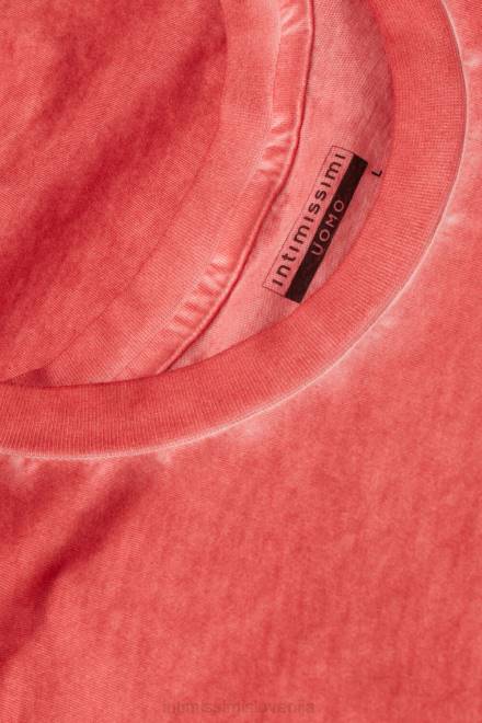 Intimissimi moški 318j-oljno rdeča oblačila 2R8X178 z oljem opran bombažni top s kratkimi rokavi