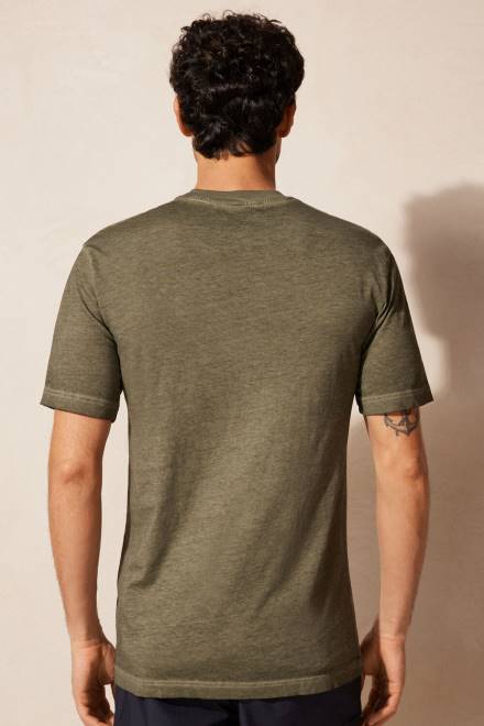 Intimissimi moški 319j-zeleno olje oblačila 2R8X161 z oljem opran bombažni top s kratkimi rokavi