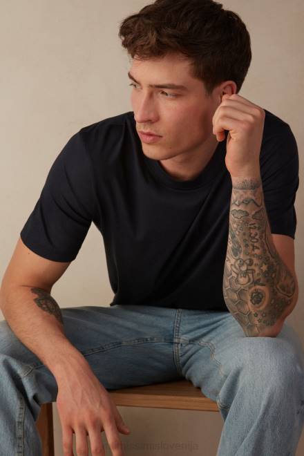 Intimissimi moški 800-polnočno modra oblačila 2R8X183 izjemno fina bombažna majica običajnega kroja supima